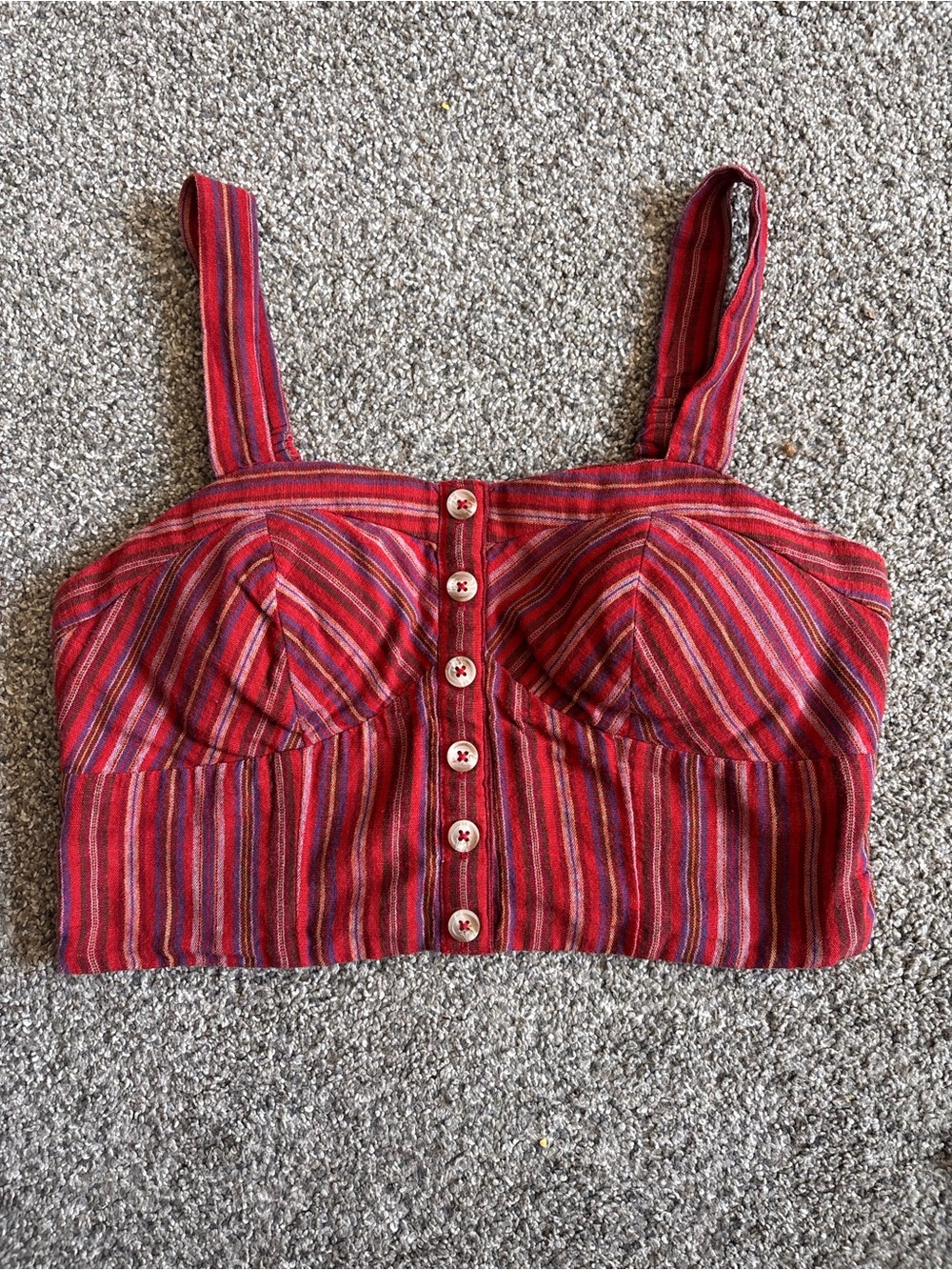 American Eagle Outfitters Red Striped Button-Front Crop Top